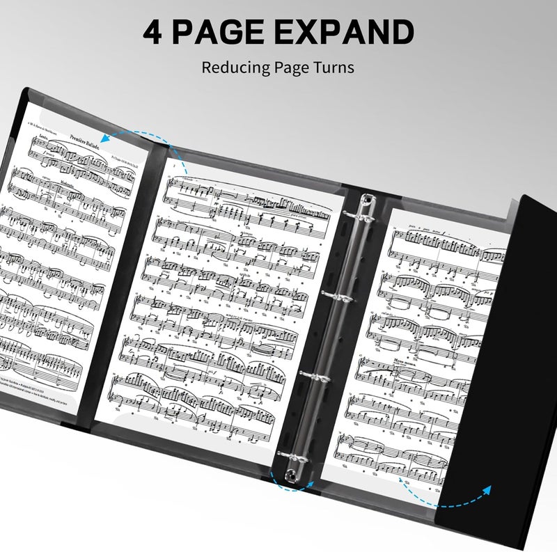 giitooa Sheet Music Folder, Piano Sheet Music Binder 4 Page Expand, A4 Size 52 Pages Capacity, Writable Choir Folder for Holding Sheet Music and Storing Files, Black - Image 5